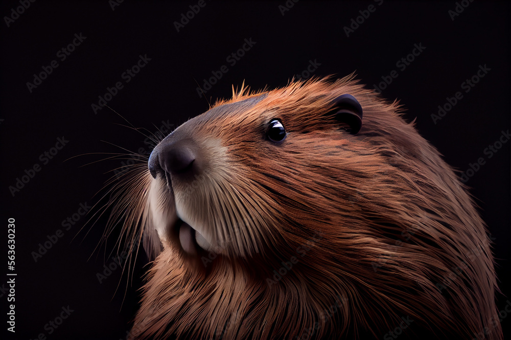portrait of a beaver on a black background. generative ai portrait of a beaver on a black background. generative ai