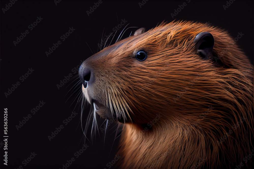 portrait of a beaver on a black background. generative ai - obrazy, fototapety, plakaty 