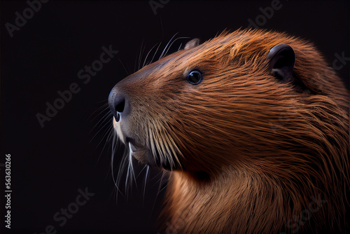 portrait of a beaver on a black background. generative ai photo