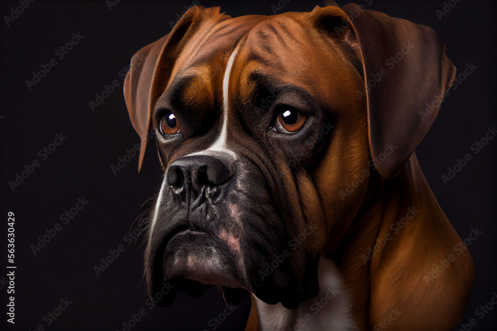 portrait of a boxer dog on a black background. generative ai