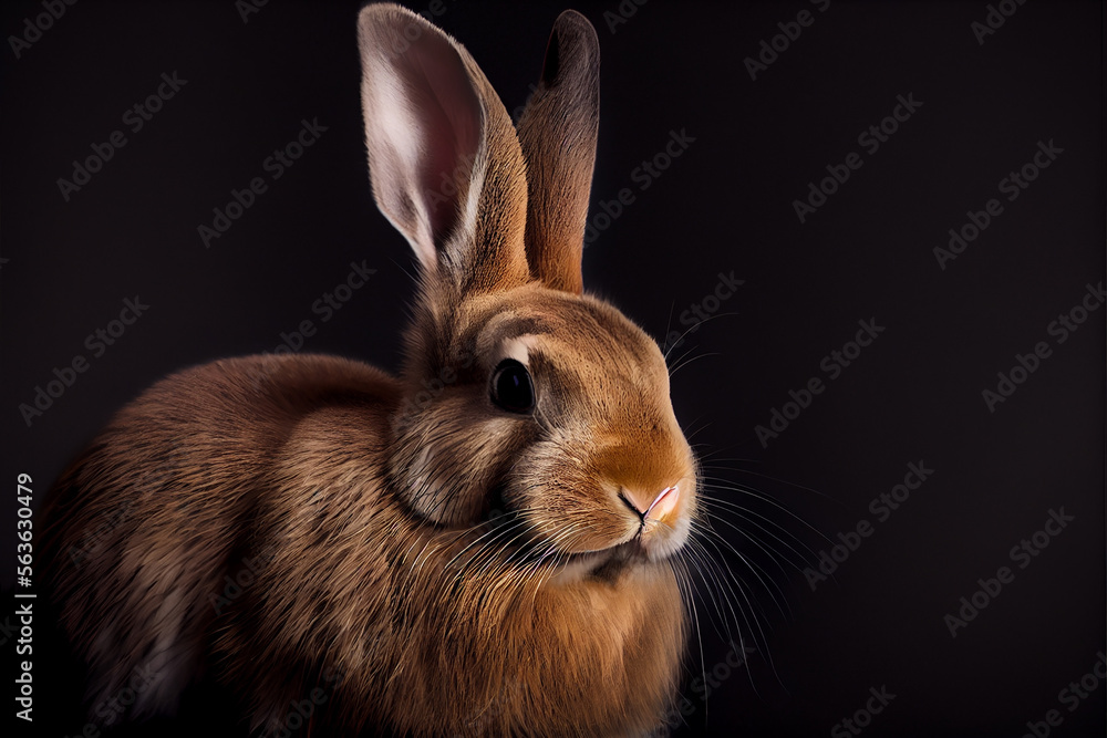 portrait of a bunny on a black background. generative ai