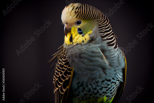 portrait of a budgie on a black background. generative ai