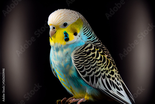 portrait of a budgie on a black background. generative ai