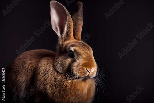 portrait of a bunny on a black background. generative ai