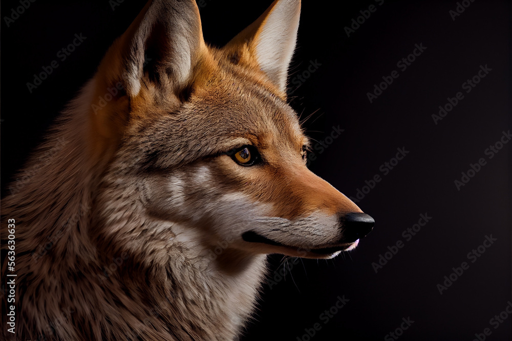 portrait of a coyote on a black background. generative ai portrait of a coyote on a black background. generative ai