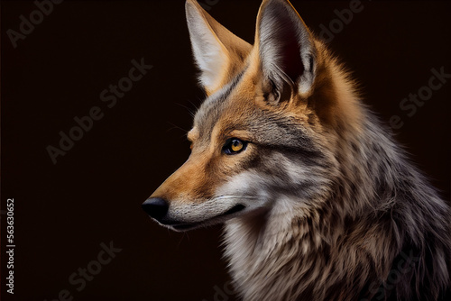 portrait of a coyote on a black background. generative ai