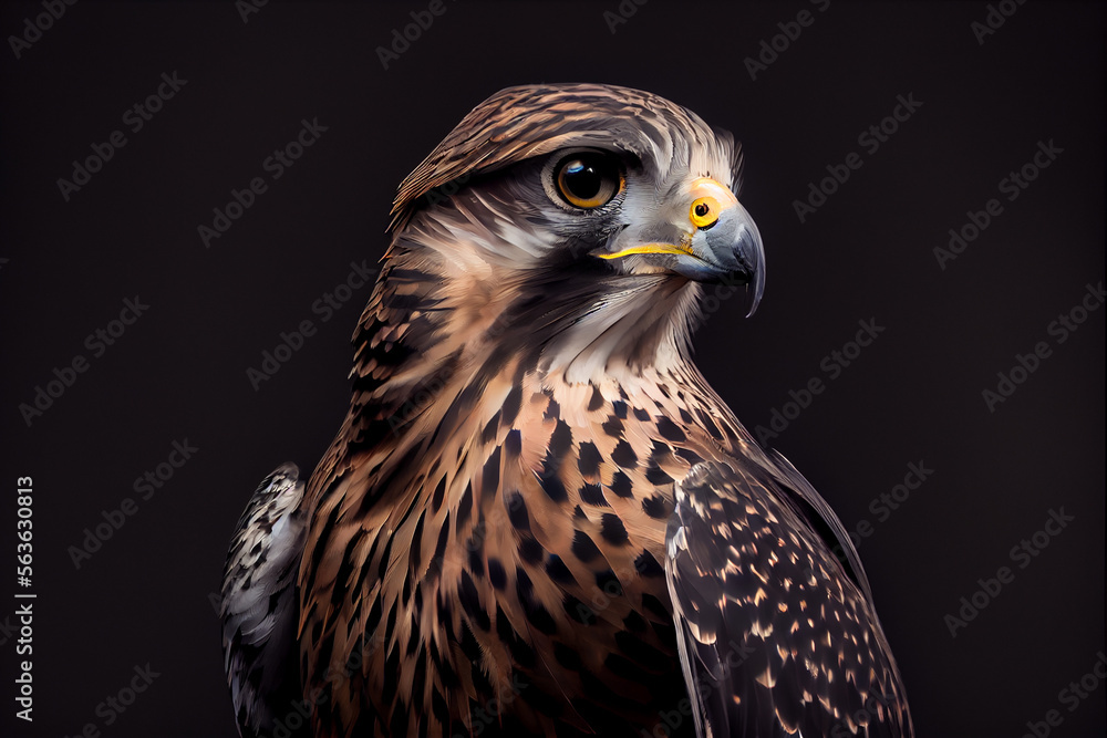 portrait of a falcon on a black background. generative ai
