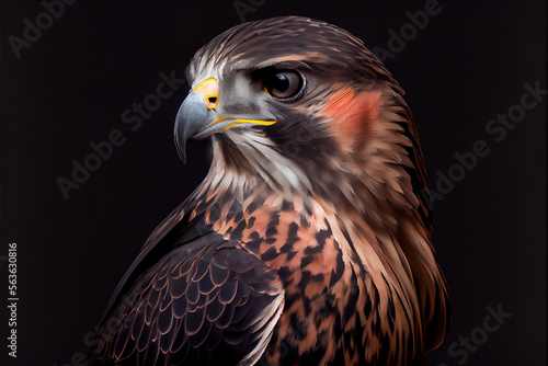 Платно portrait of a falcon on a black background. generative ai