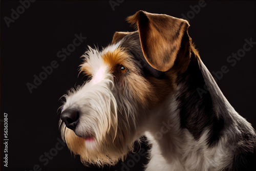 portrait of a fox terrier dog on a black background. generative ai