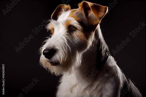 portrait of a fox terrier dog on a black background. generative ai