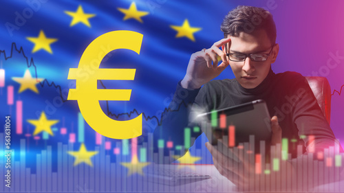 Euro logo near investor. Fi...