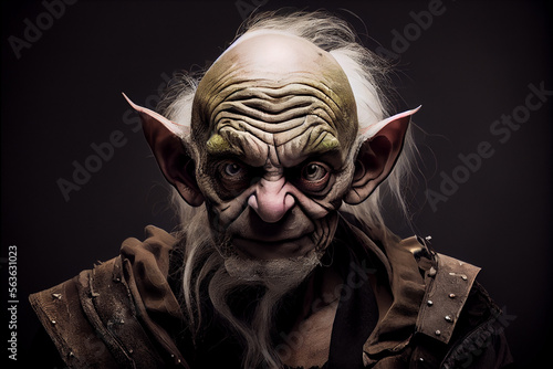 portrait of a goblin on a black background. generative ai