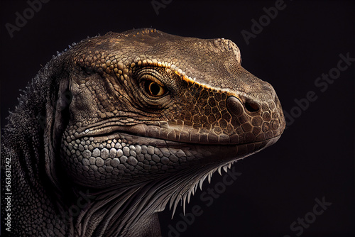 portrait of a komodo dragon on a black background. generative ai