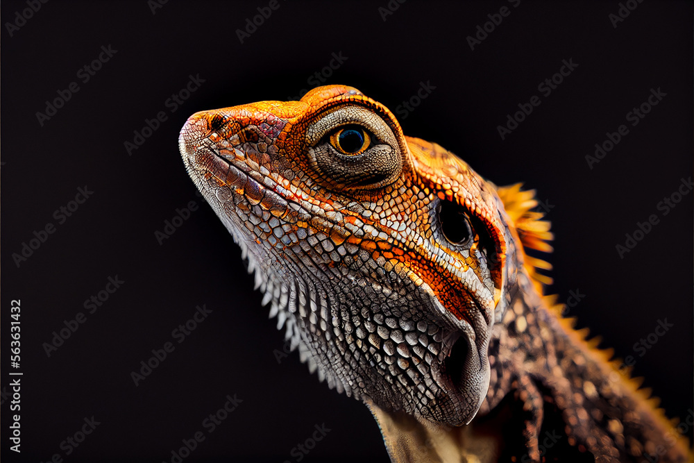 Fotografía portrait of a leguan on a black background. generative ai