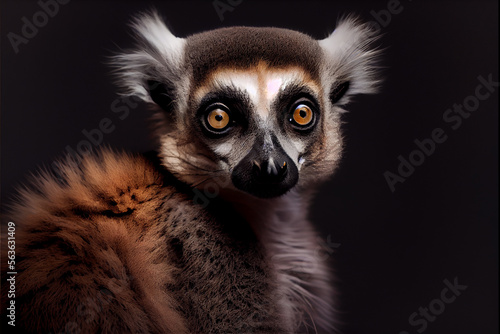 portrait of a lemur on a black background. generative ai