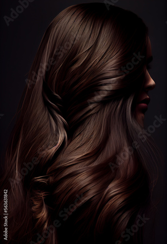  Perfekte, gesunde und glänzende Haare im Fokus eines Portraits. Perfekt für Friseur- Haarfarbe- und Shampoo- werbung. -Generative Ai