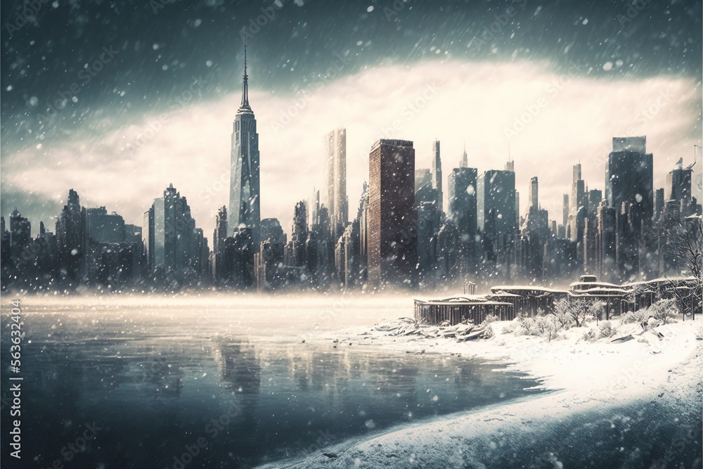 Φωτογραφία Snow in New York City - fantastic image, skyline with city skyscrapers in Manhattan, USA