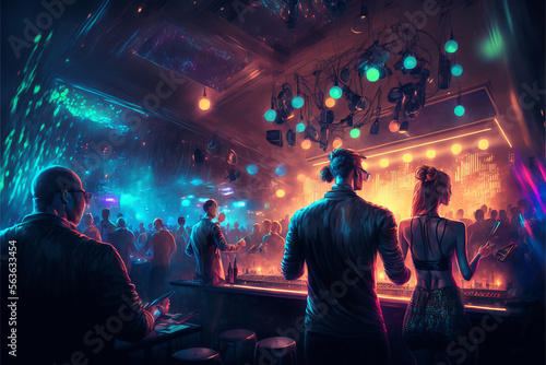 Night Club Disco, Dancefloor and DJ, Music Lounge, Generative ai