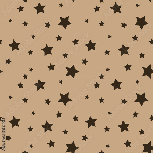 Seamsless pattern vector illustration. Brown stars on beige background
