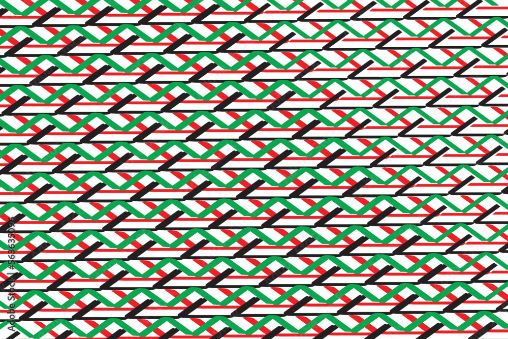 Geometric seamless pattern of green network and red circles. 
