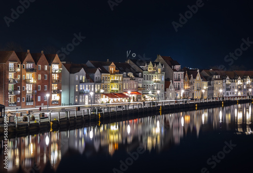 Obraz na płótnie Night skyline city lights panorama of Sønderborg Havn (Sonderborg pier) before Christmas. Southern Denmark. w salonie