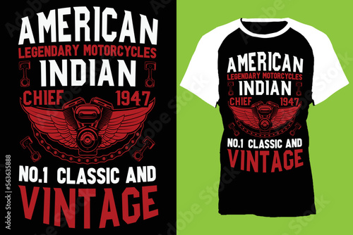 american legendary motorcycles indian chief 1947 no.1 classic and vintage...t-shirt design templat   photo
