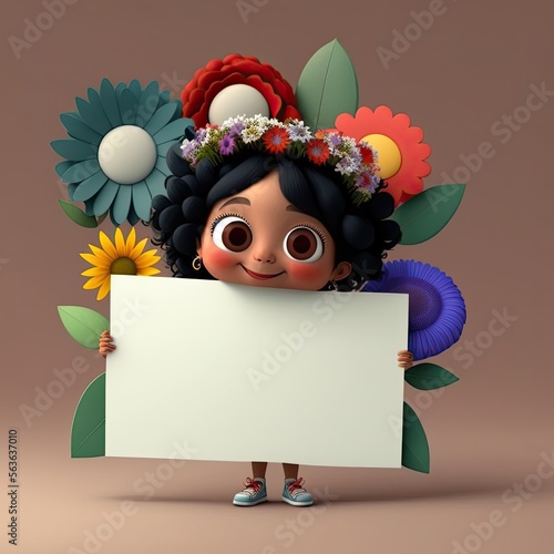 Cute Cartoon Girl with Flow...