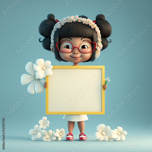 Cute Cartoon Girl with Flow...