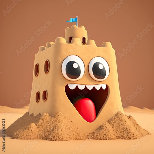 Cute Cartoon Sandcastle Cha...