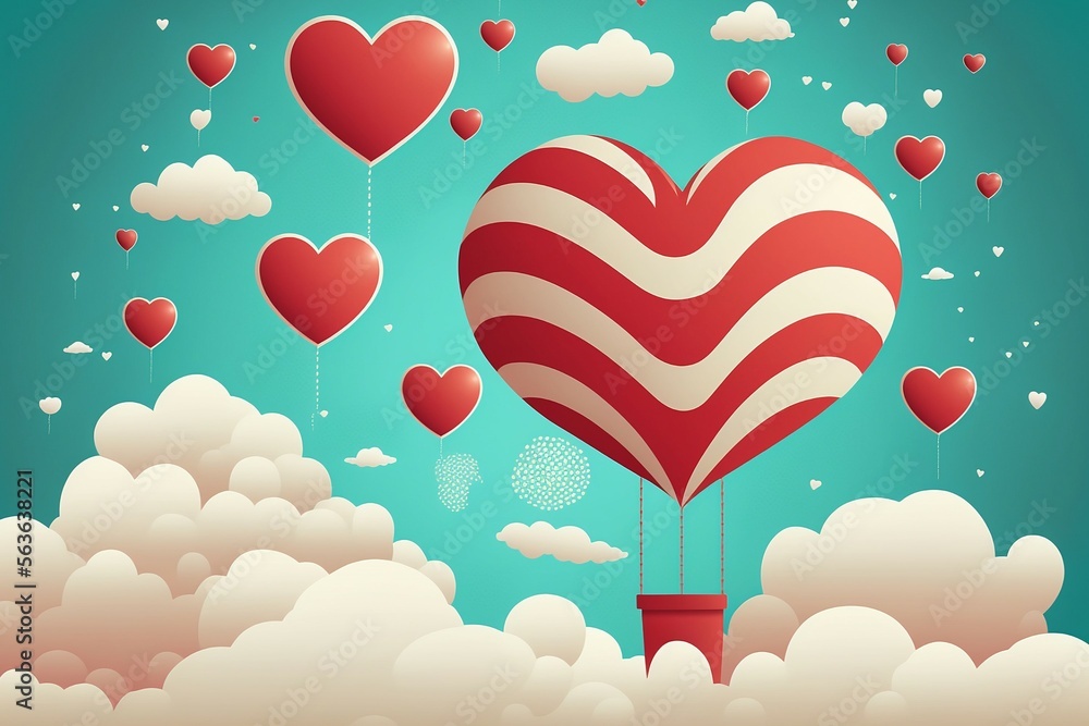 Happy Valentine day 2023 ! love concept with heart, sky and cloud background, generative ai