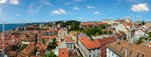 Lisbon city summer top panorama, Portugal. People are unrecognizable.