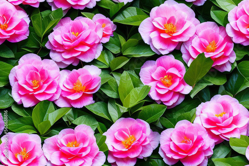 Colorful Camellias Seamless Background
