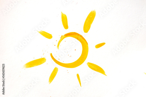 Watercolor yellow sun on a white background