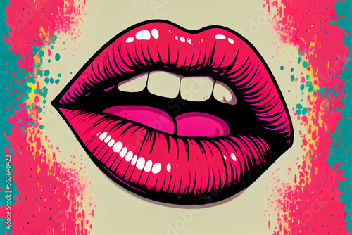 Sexy Lippen auf bunten Hintergrund in Pop-Art Retro-Comic-Stil - Generative Ai photo