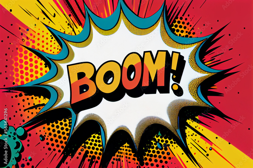 Pop-Art Sprechblase im Retro-Comic-Stil  mit dem Wort BOOM in Comicsprache - Generative Ai