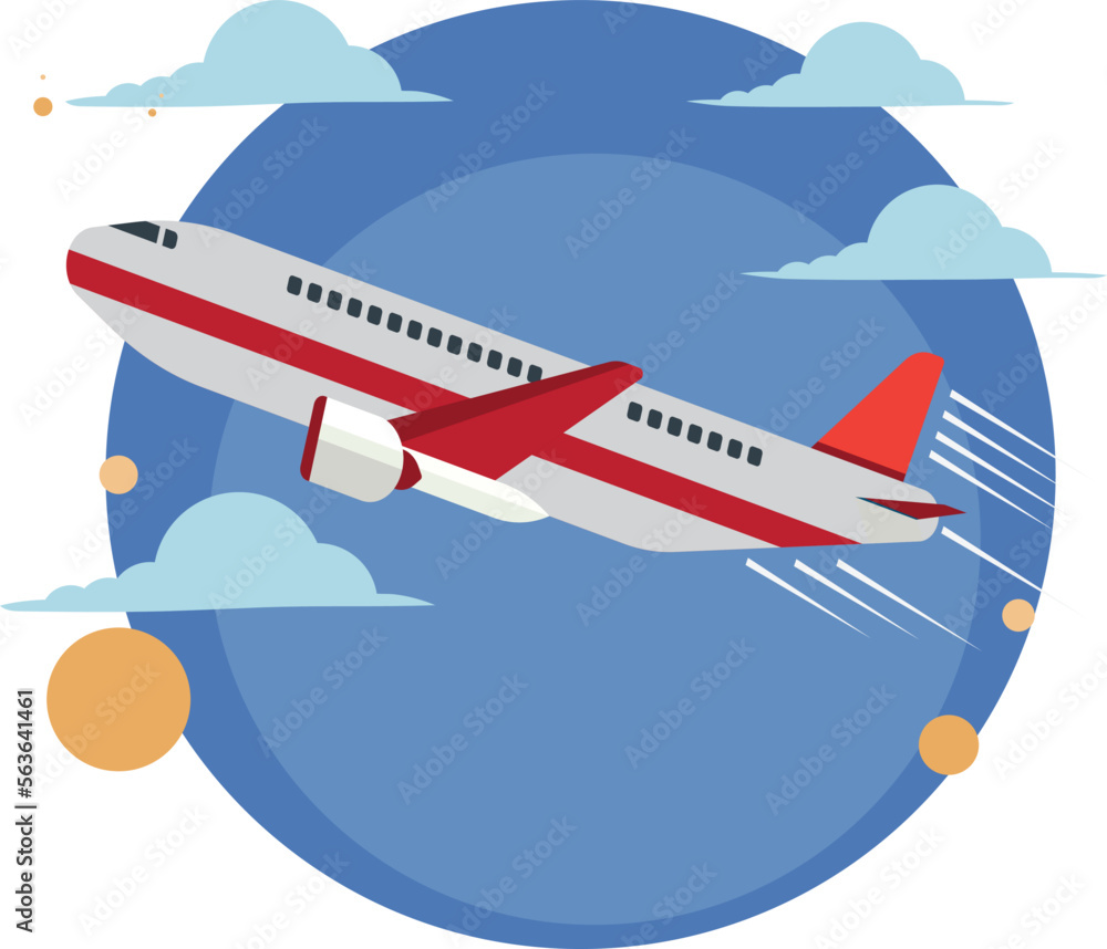 Red airplane vector illustration. against a cloud background Red airplane vector illustration. against a cloud background