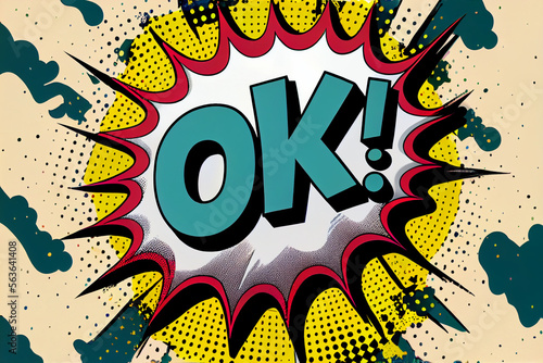 Pop-Art Sprechblase im Retro-Comic-Stil mit dem Wort OK in Comicsprache- Generative Ai