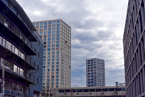 Принти на полотні Skyline at industrial district with hotel and apartment towers at City of Zürich on a cloudy winter noon