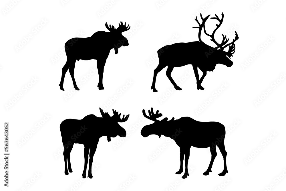 Set of silhouettes of moose vector design