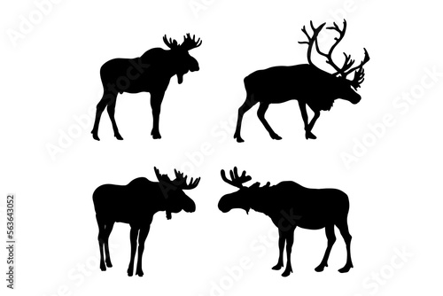 Set of silhouettes of moose vector design