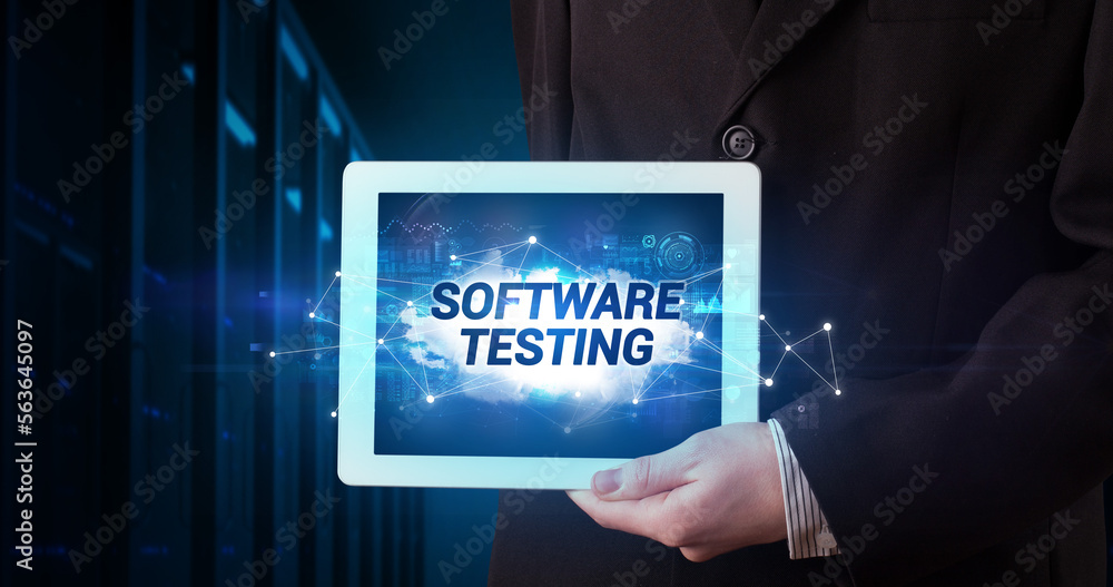 Person holding tablet, technology concept Person holding tablet, technology concept
