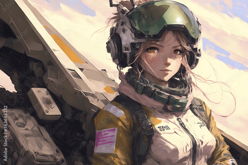 Cute female mecha pilot smiling Cute female mecha pilot smiling