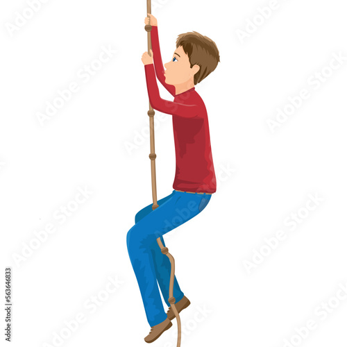 young boy climbing a rope