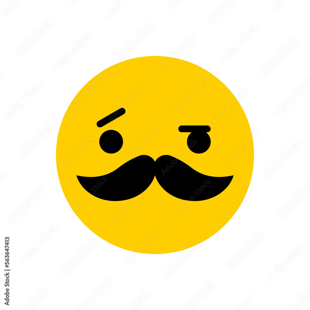 Fototapeta premium Eyebrow play emoticon with mustache. Flat icon emoji.