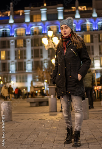 Young woman enjoying the winter in Madrid Spain