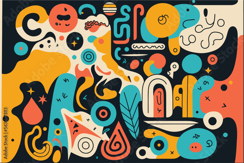 Vector hand drawn flat design abstract doodle pattern