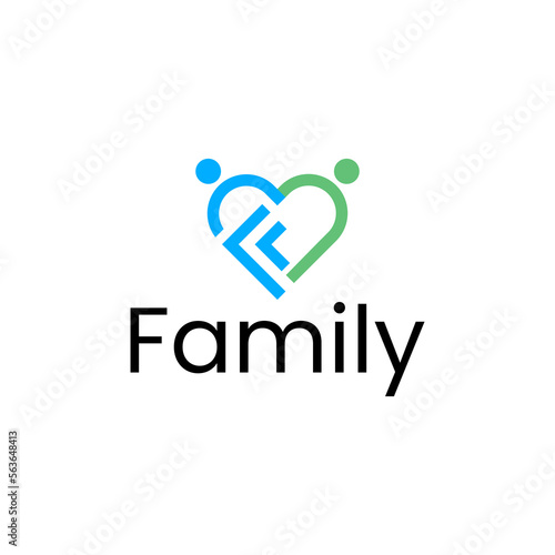 letter f family logo design with heart concept vector 