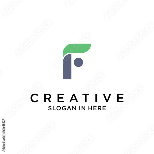 creative letter F logo design with person coach idea