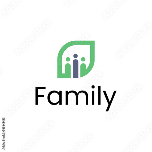 family people logo design with leaf shape vector