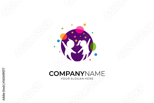 Colorful Child Reaching For The Star logo vector, Education logo design template.